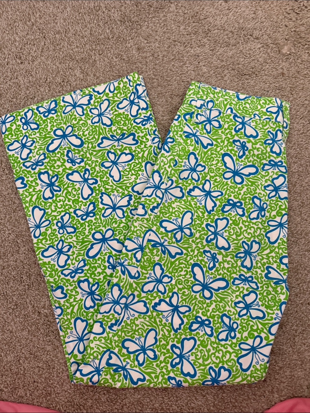 Vintage The Minnie Lilly Pulitzer Green & Blue Butterfly Print Pants